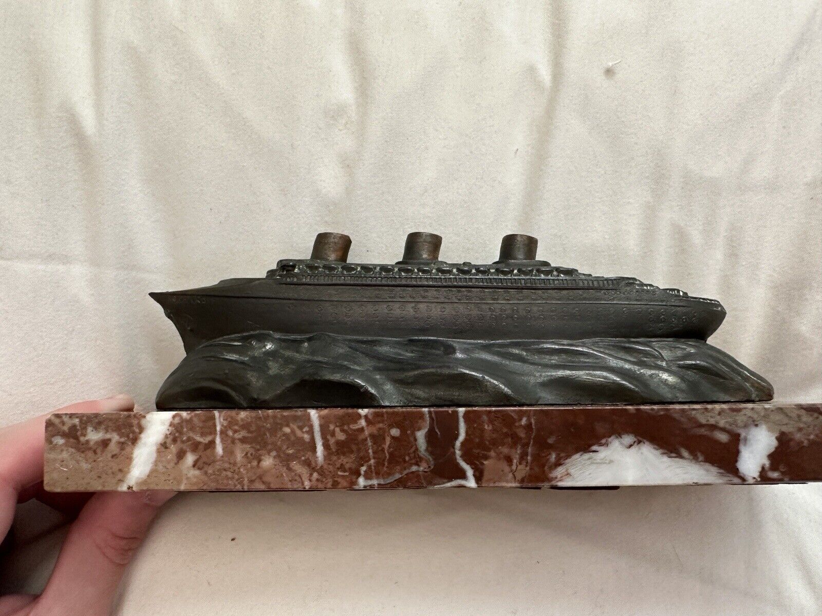 Mounted Bronze Type Model of the SS Normandie at Sea