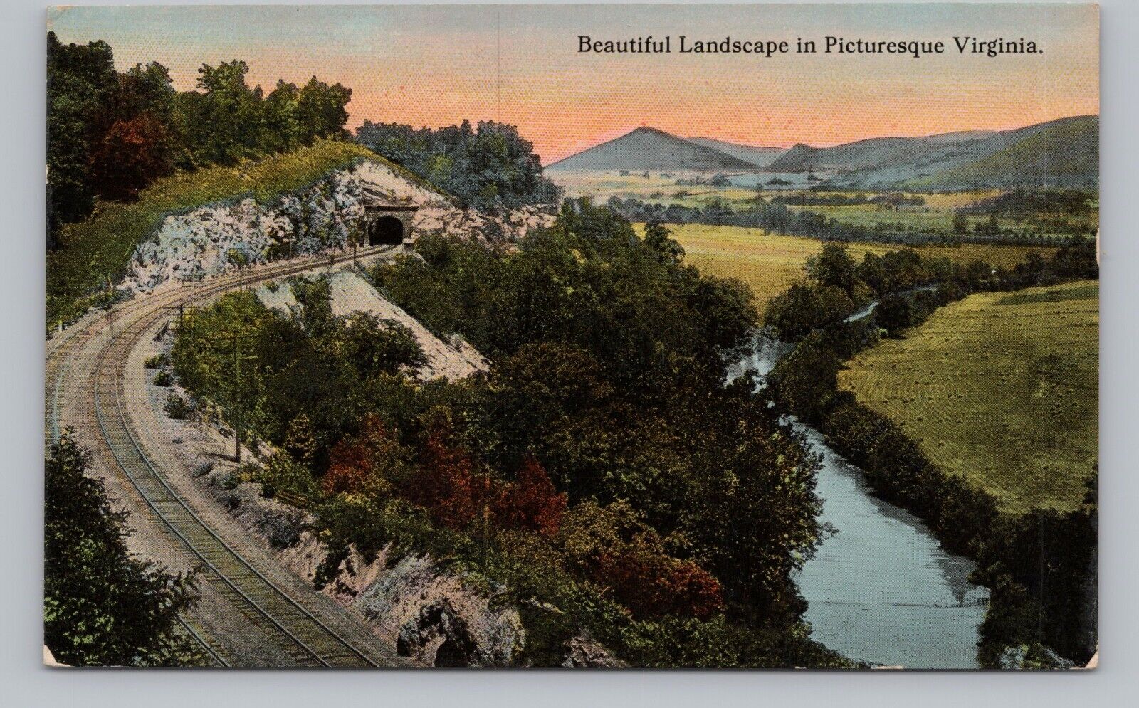 Postcard Beautiful Landscape in Picturesque Virginia Railroad Tracks