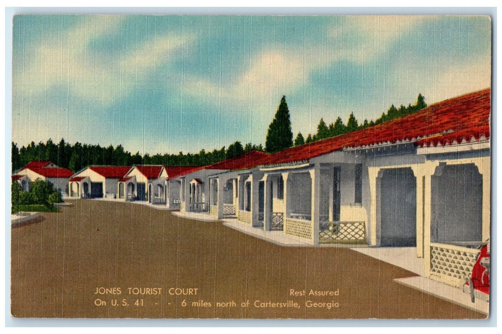 c1940s Jones Tourist Court Cartersville Georgia GA Unposted Handcolored Postcard