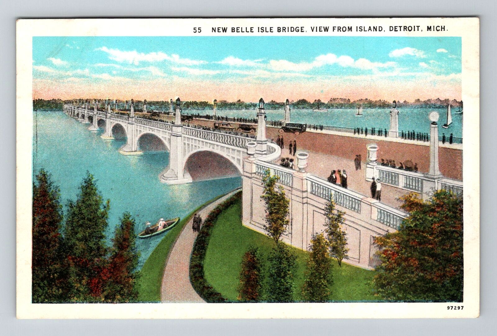 Detroit MI-Michigan, New Belle Isle Bridge Vintage Souvenir Postcard