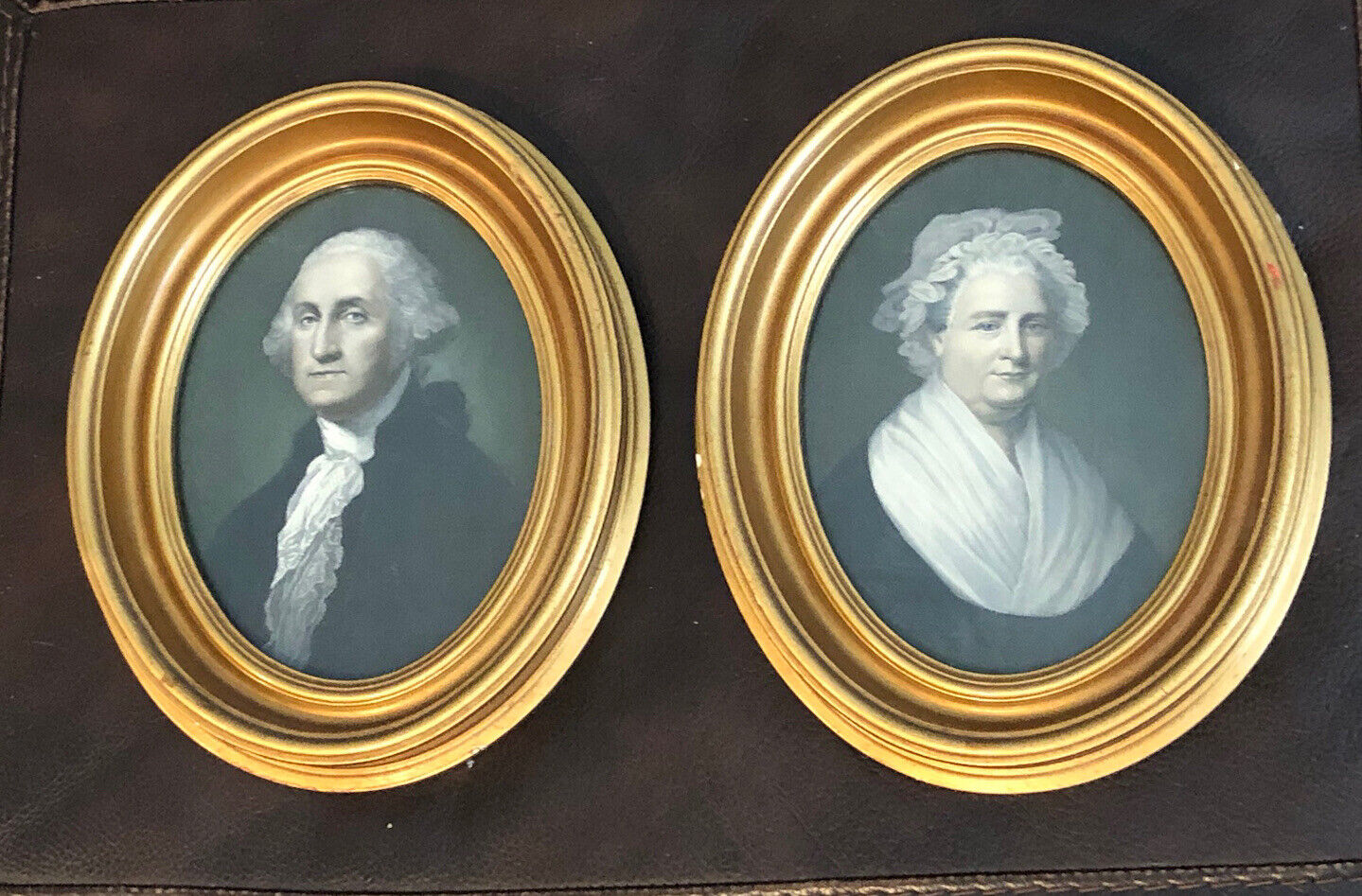 RARE Antique Engraving George And Martha Washington Portraits Framed D.J. Healy
