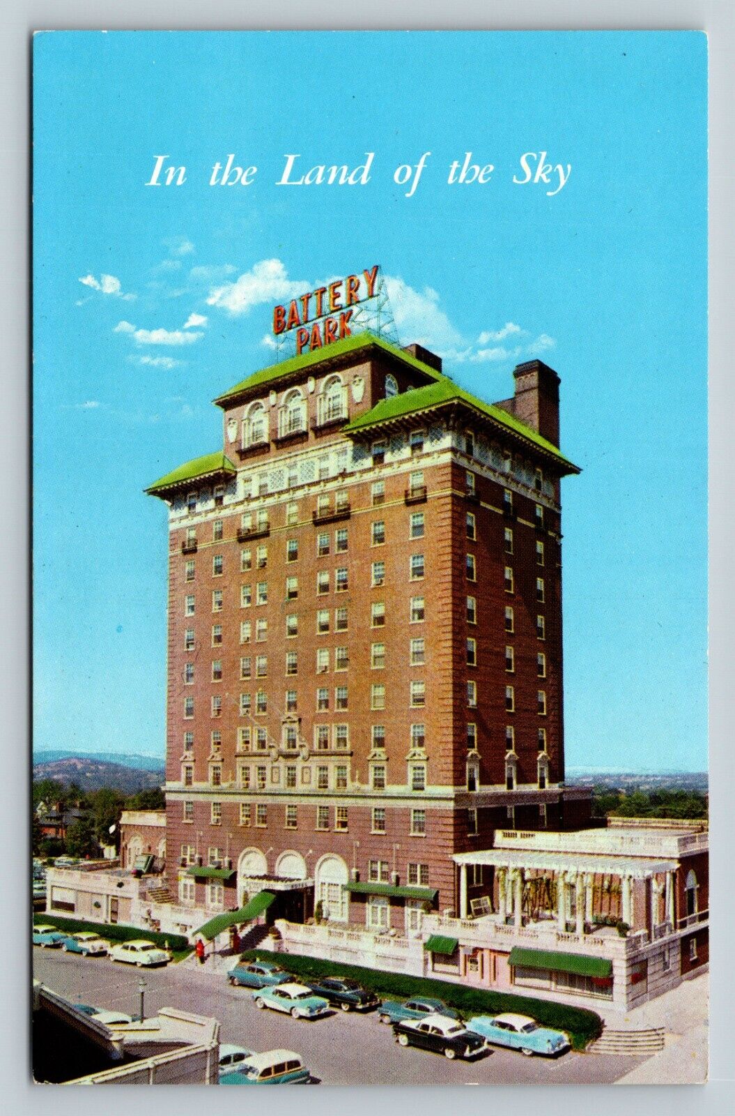 c1964 Battery Park Hotel ASHEVILLE North Carolina Classic Cars VINTAGE Postcard
