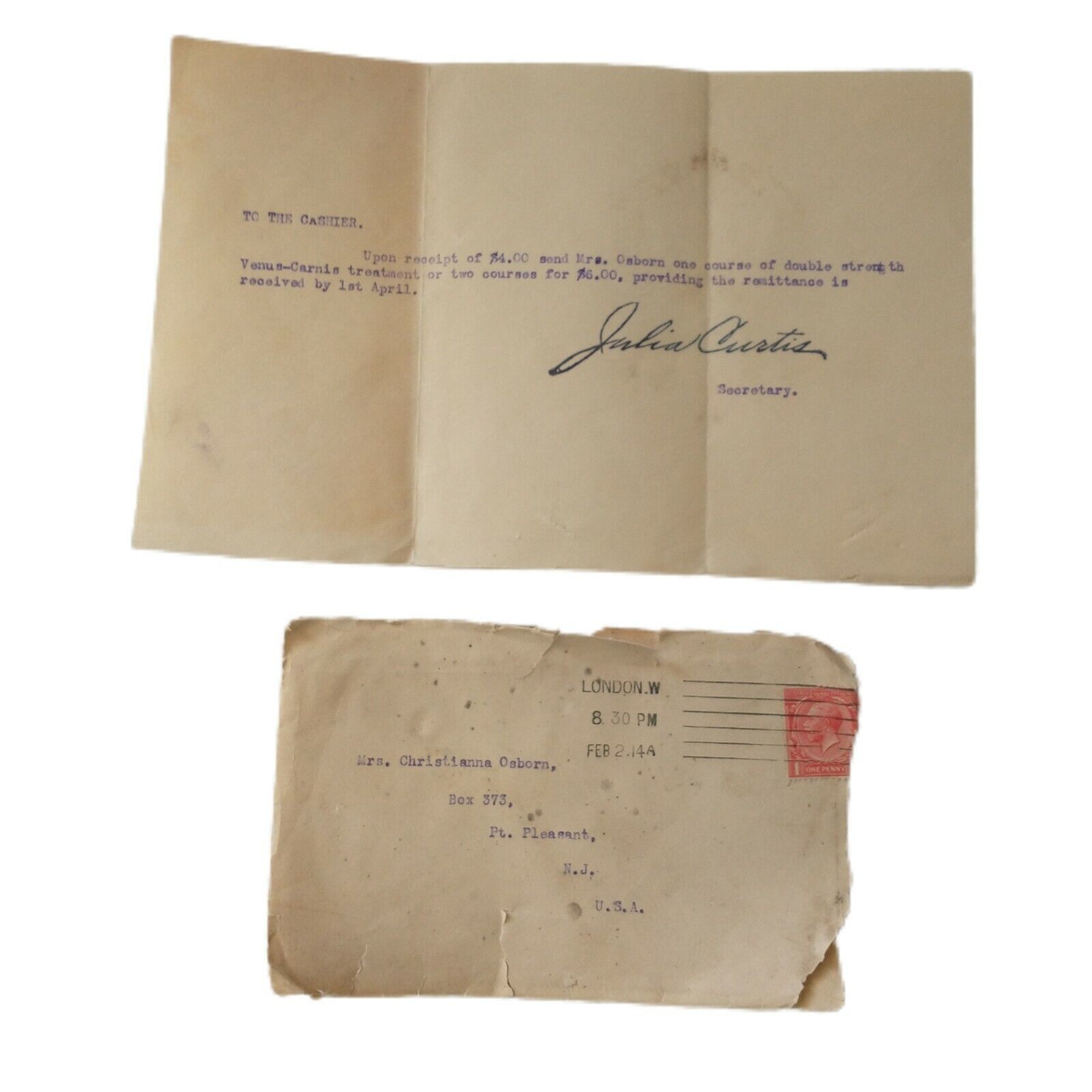 Antique 1914 Receipt Handwritten Stamped Ephemera Letter Correspondence Typed 
