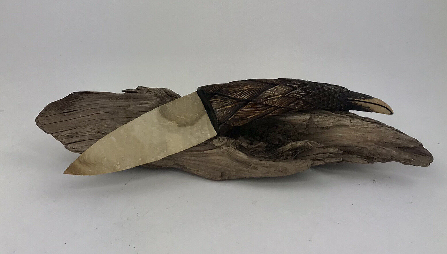 Eagle Texas Flint carved Custom handle Flint Knapping Knife Hunting Office Decor