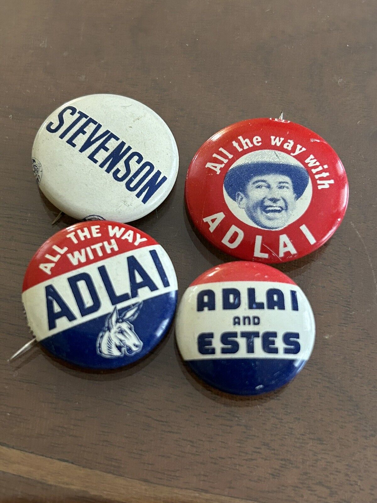 1956 Adlai Stevenson & Estes Kefauver Presidential Campaign pinback buttons.