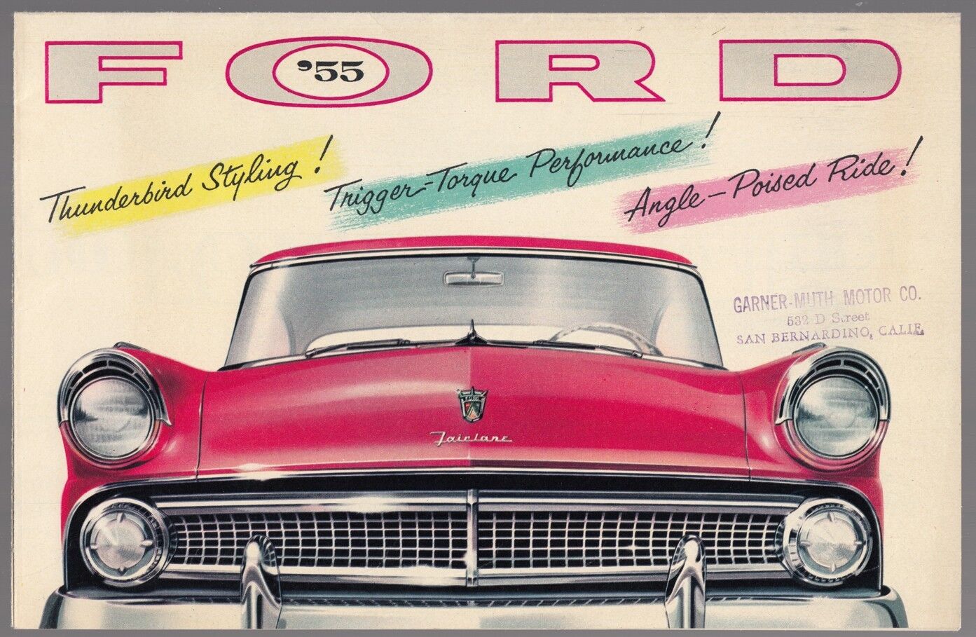 [60713] 1955 FORD CAR MODELS BROCHURE (SAN BERNARDINO, CALIFORNIA DEALER)