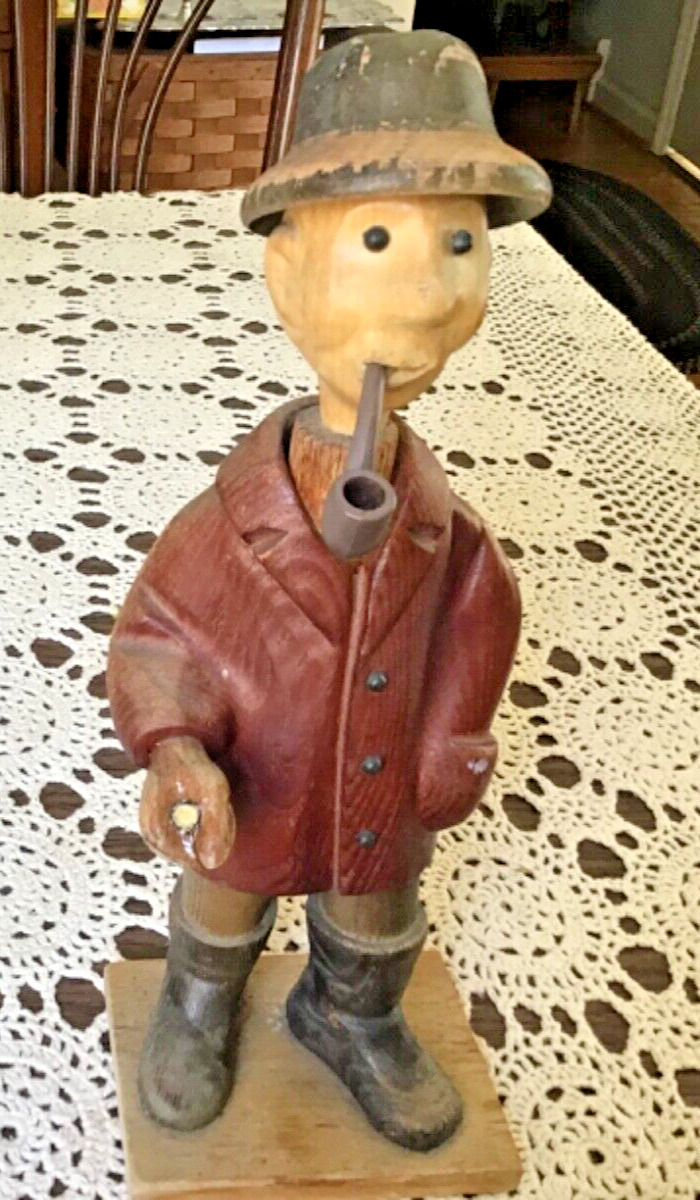 Vintage - 80’s 12” Carved Wooden Fisherman Made in Italy