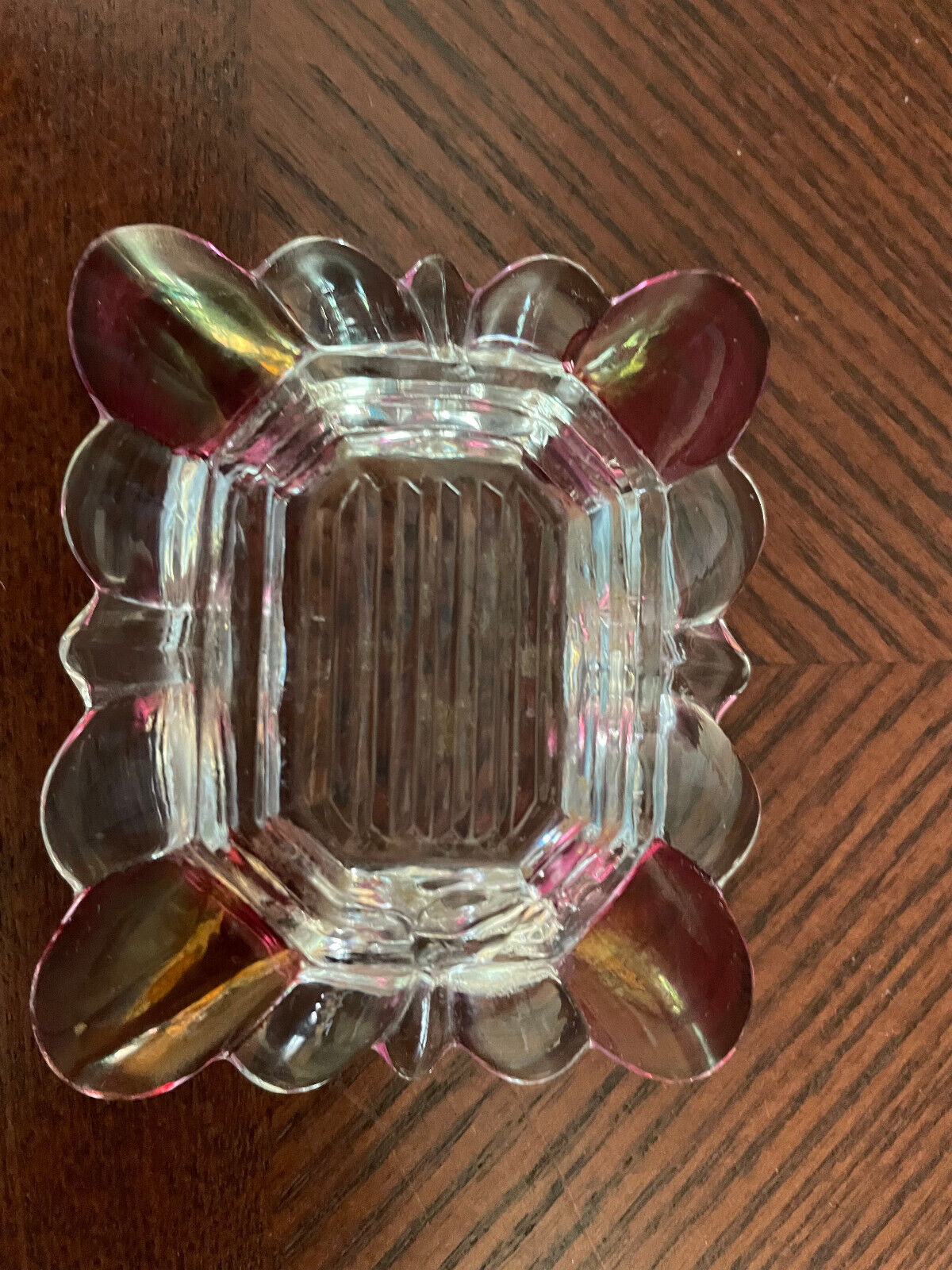 Vintage ruby  red cranberry flashed and clear glass thumb print ashtray 16.00