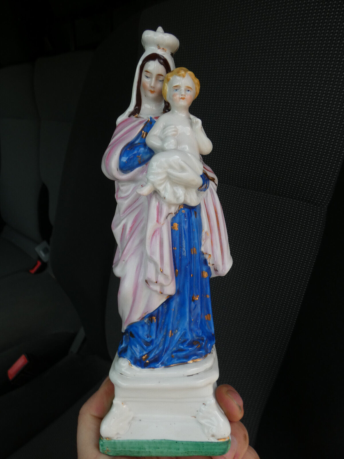 Antique french porcelain madonna child religious figurine statue