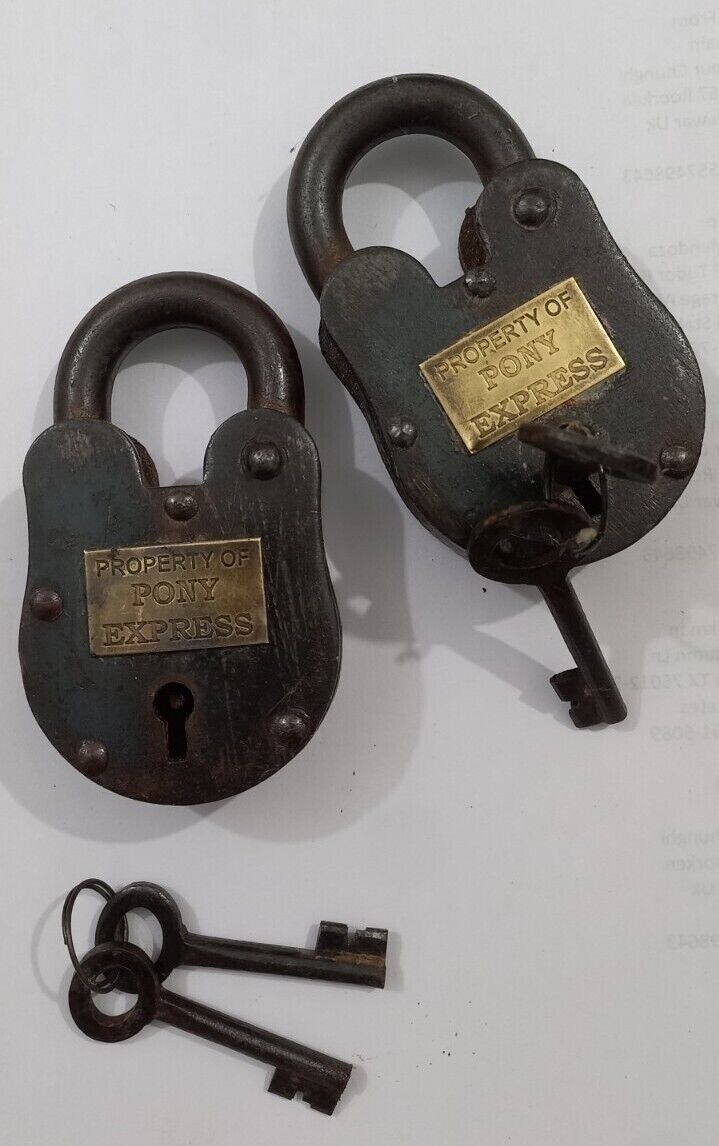 Antique Padlock with Two Key And Logo property Of Pony Expres LOTS OF 2