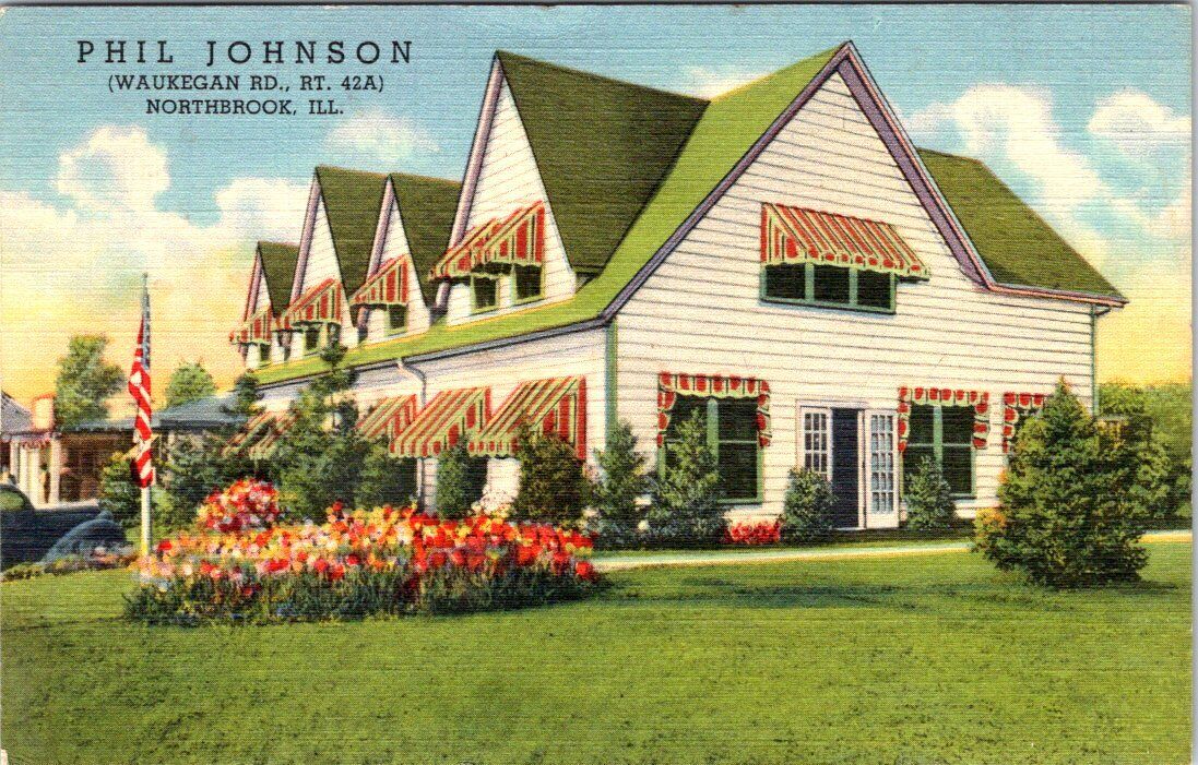 Phil Johnson Restaurant, NORTHBROOK, Illinois Linen Advertising Postcard