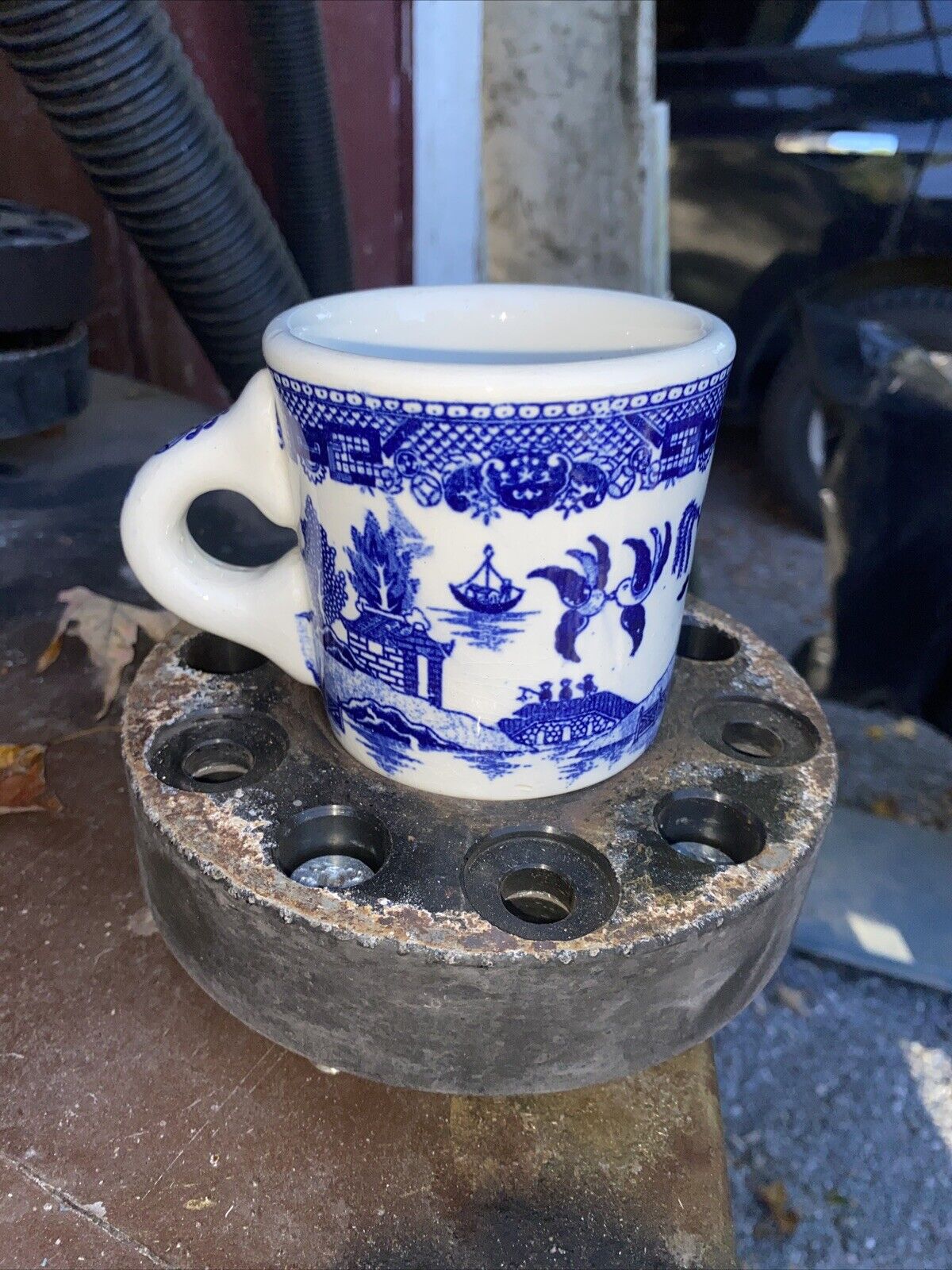 Vintage 1924 Japan Mug Historic Coutryside Pagoda Charleston Blue Rare Cup C28