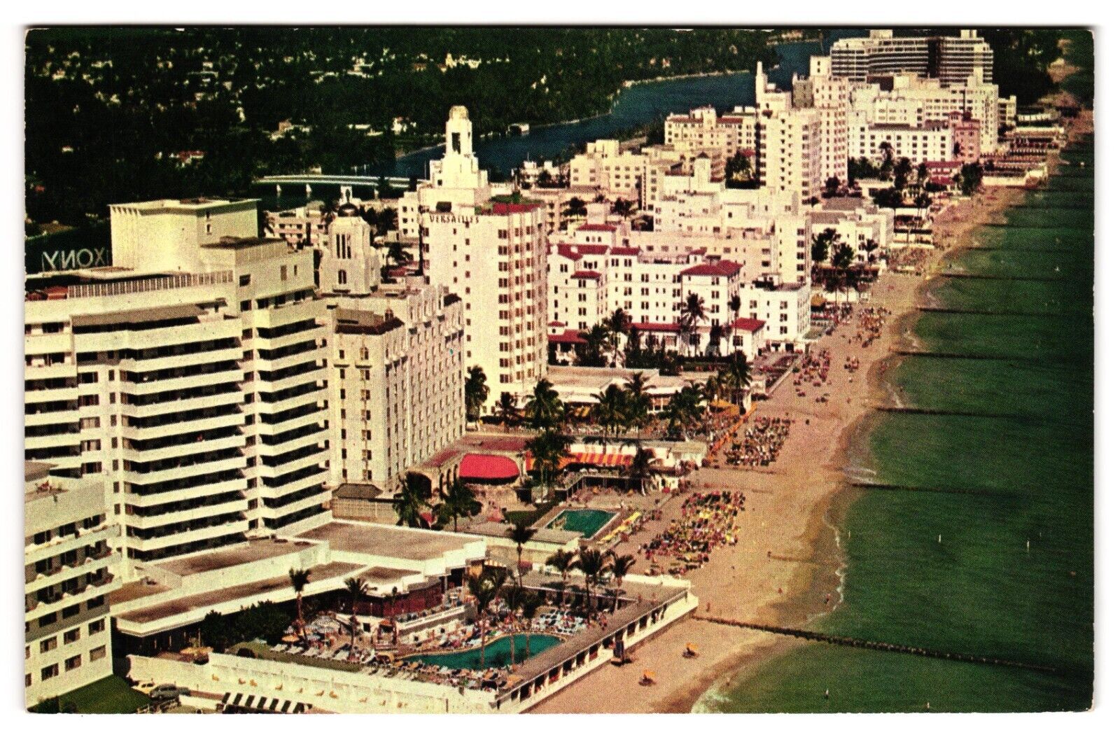 Fabulous Hotel Row Miami Beach Florida FL Aerial View Beaches Pools Postcard