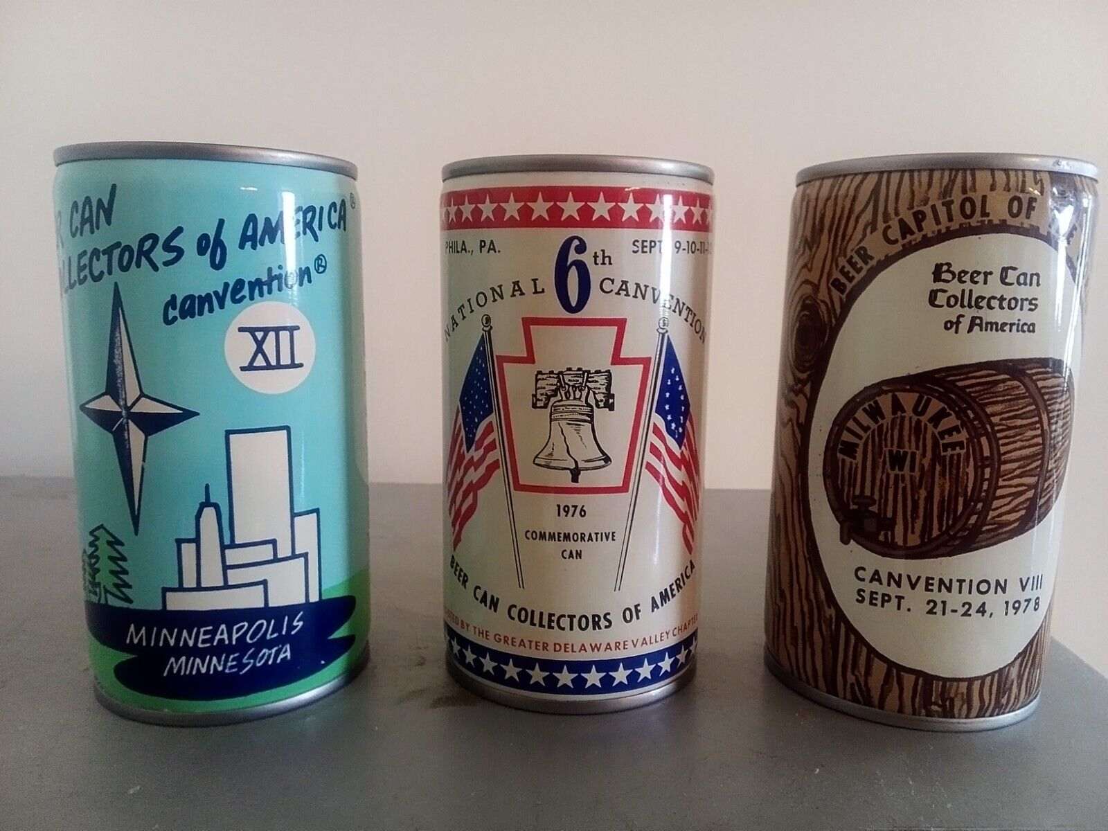 3 Different BCCA Canvention Beer Cans 1976 1978 1982 Empty Steel Air Cans 