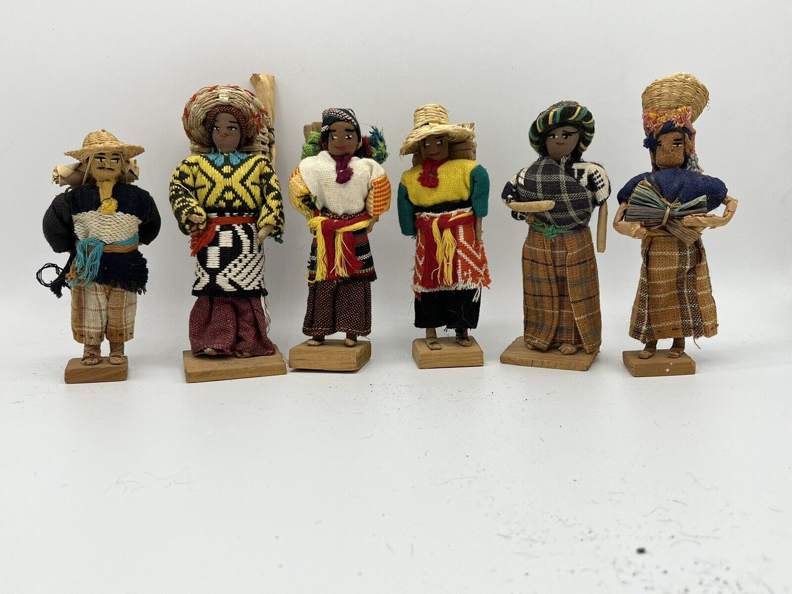 Vintage Handmade Guatemalan Folk Art Dolls  Lot of 6