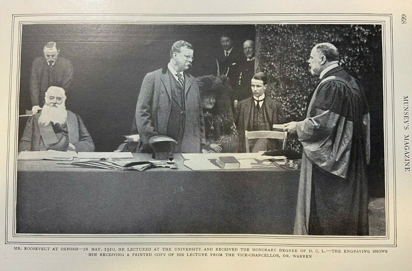 1912 Vintage Magazine Illustration Theodore Roosevelt Lecturing Oxford Univerity