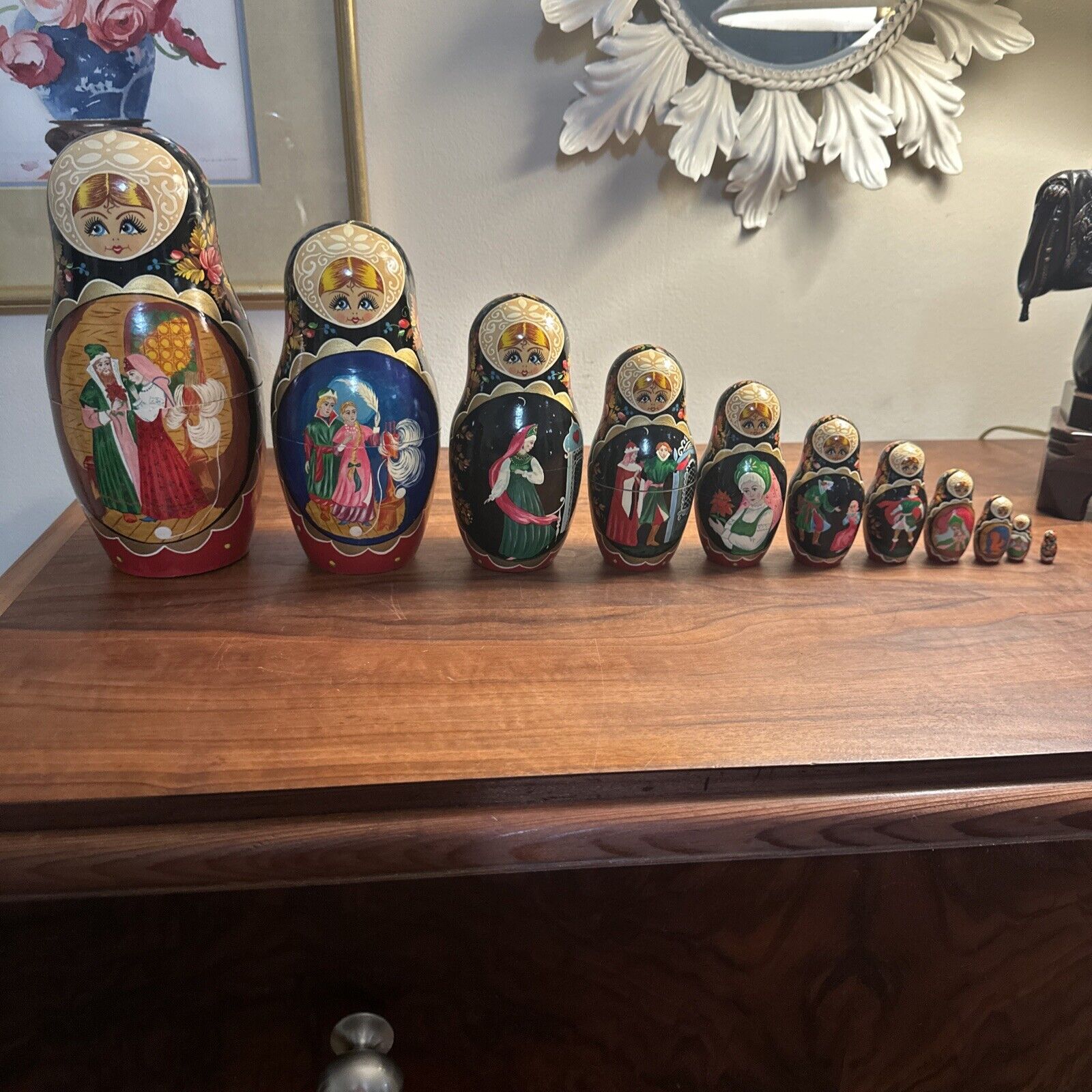 Vintage Russian Wood Nesting Dolls, 11 Piece, Made in USSR