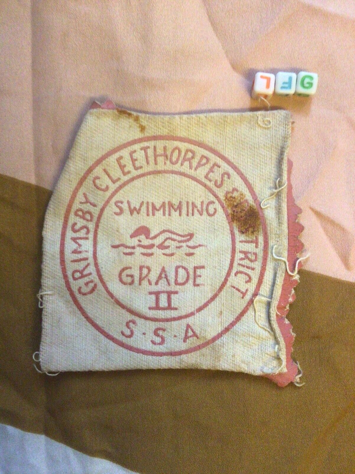 Vintage Wartime 1940s Swimming Badge Patch , Grimsby Cleethorpes SSA