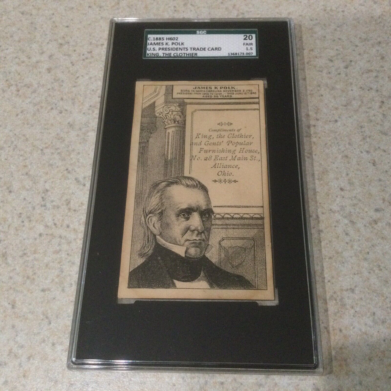 c.1885 H602 U.S. Presidents Trade Card - James K. Polk SGC Fair 1.5