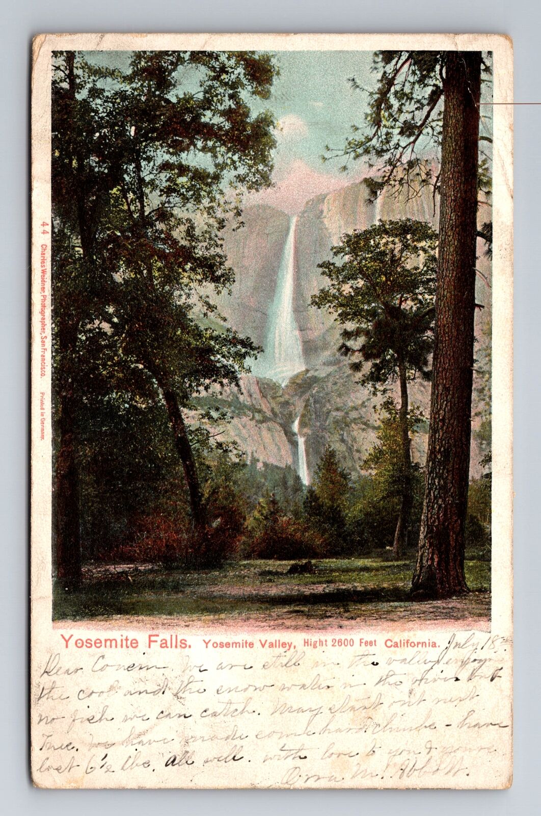 Yosemite Valley CA-California, Yosemite Falls, Antique Vintage Souvenir Postcard