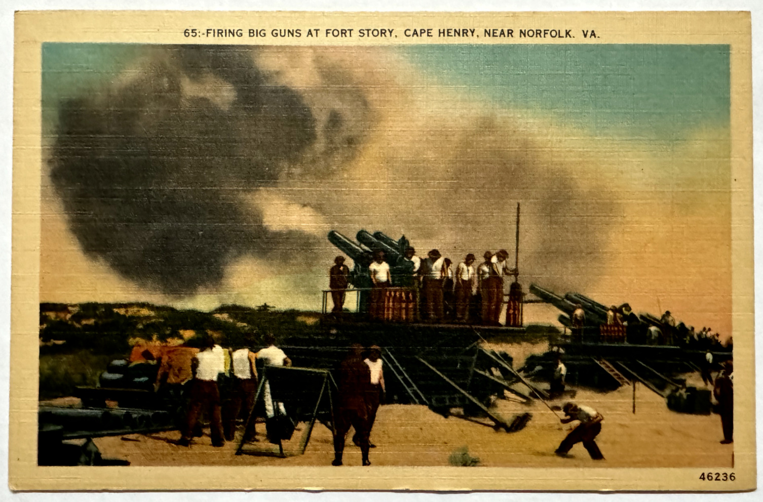 Firing Big Guns at Fort Story Cape Henry VA Near Norfolk VA Historical Postcard