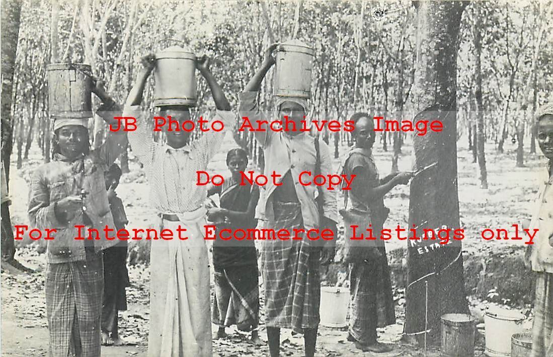 Native Ethnic Culture Costume, RPPC, Workers on a Rubber Estate