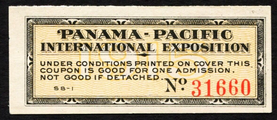 1915 Panama Pacific Exposition unused ADMISSION TICKET coupon PPIE Pan Pacific