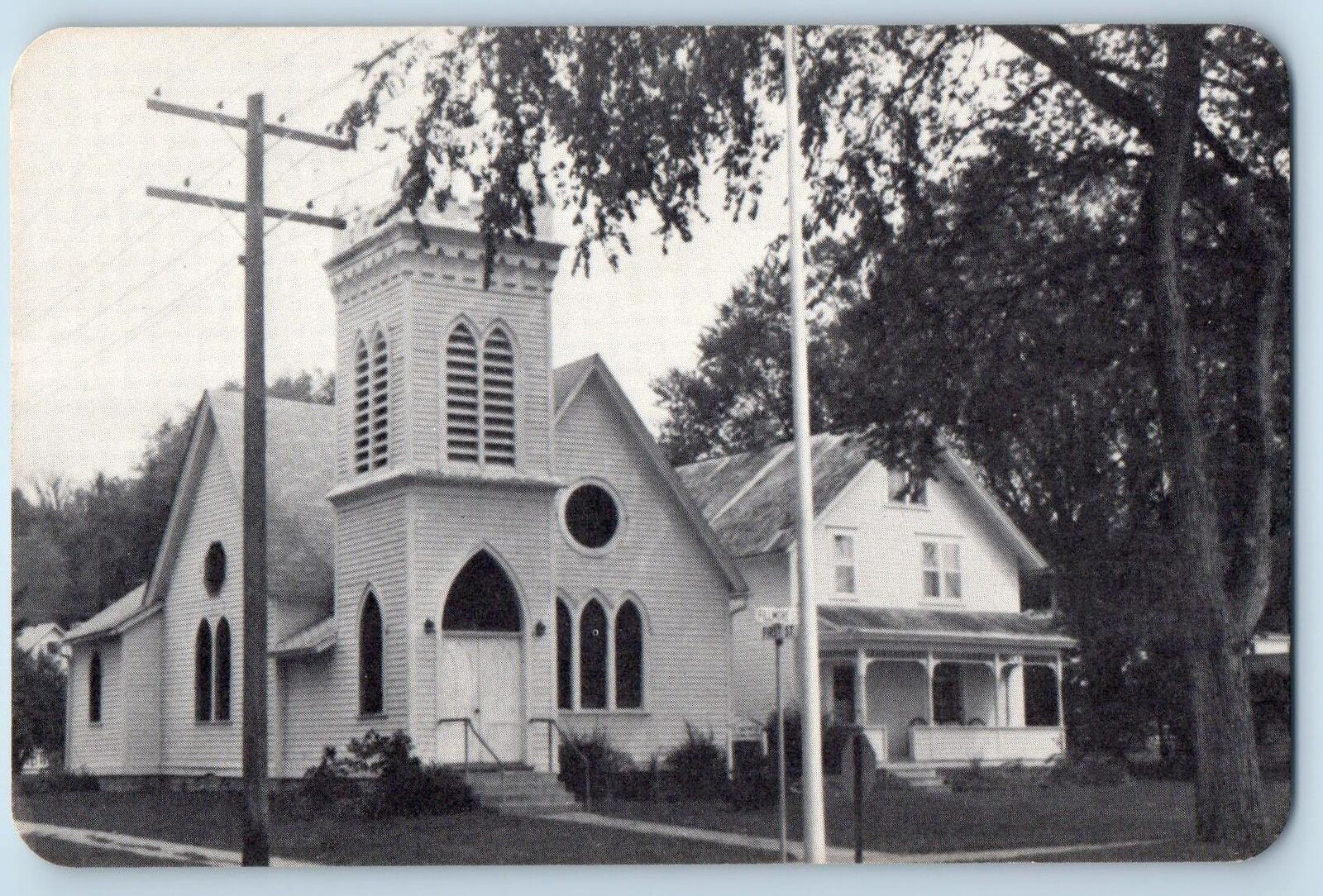 Chatfield Maine ME Postcard Episcopal Church And Manse Exterior Roadside c1940\'s