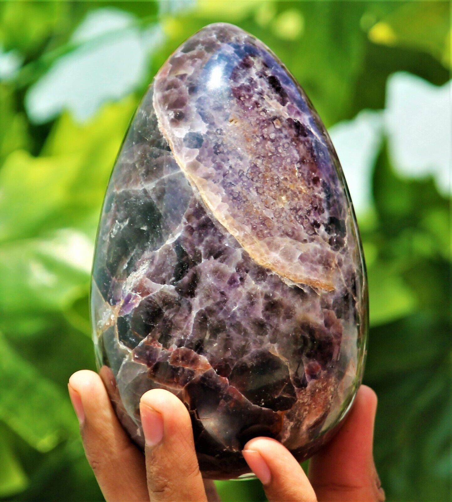 135mm Natural Blue Dream Amethyst Crystal Quartz Healing Energy Reiki Stone Egg