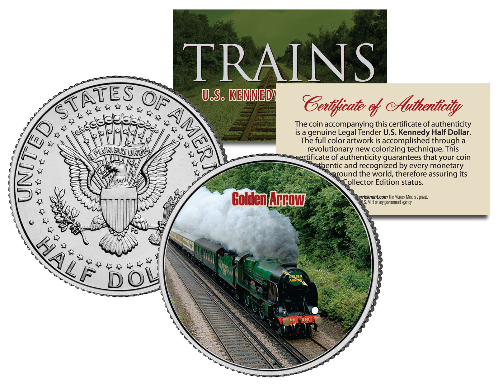 GOLDEN ARROW TRAIN *Famous Trains Series* JFK Half Dollar Colorized U.S. Coin