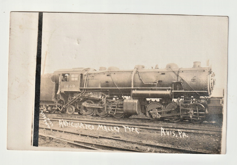 Antique RPPC Real Photo Postcard  1910 PRR Avis PA Articulated Mallet Type