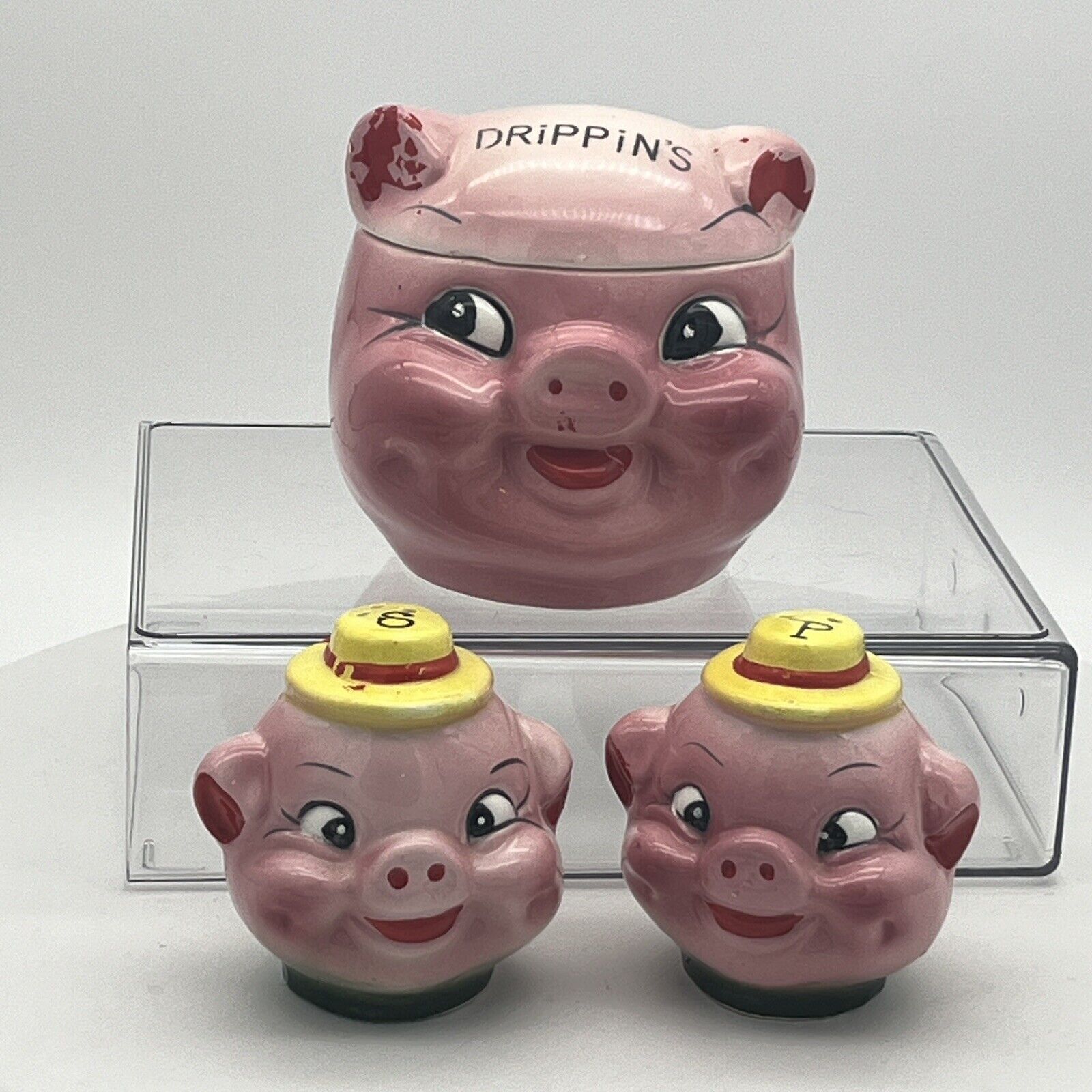 Vintage Little Pig Drippings Jar & Salt & Pepper Shakers