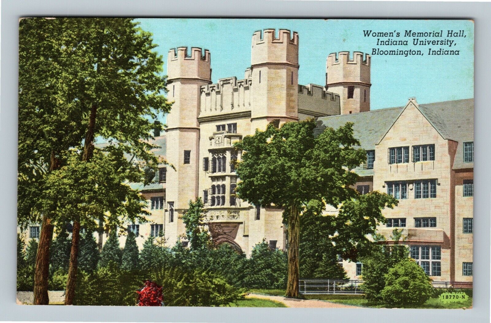 Bloomington Indiana University, Women's Memorial Hall, Campus Vintage Postcard