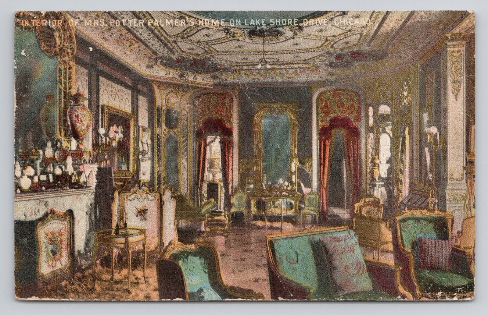 Interior of Mrs Potter Palmer\'s Home Lake Shore Drive Chicago IL 1914 Postcard