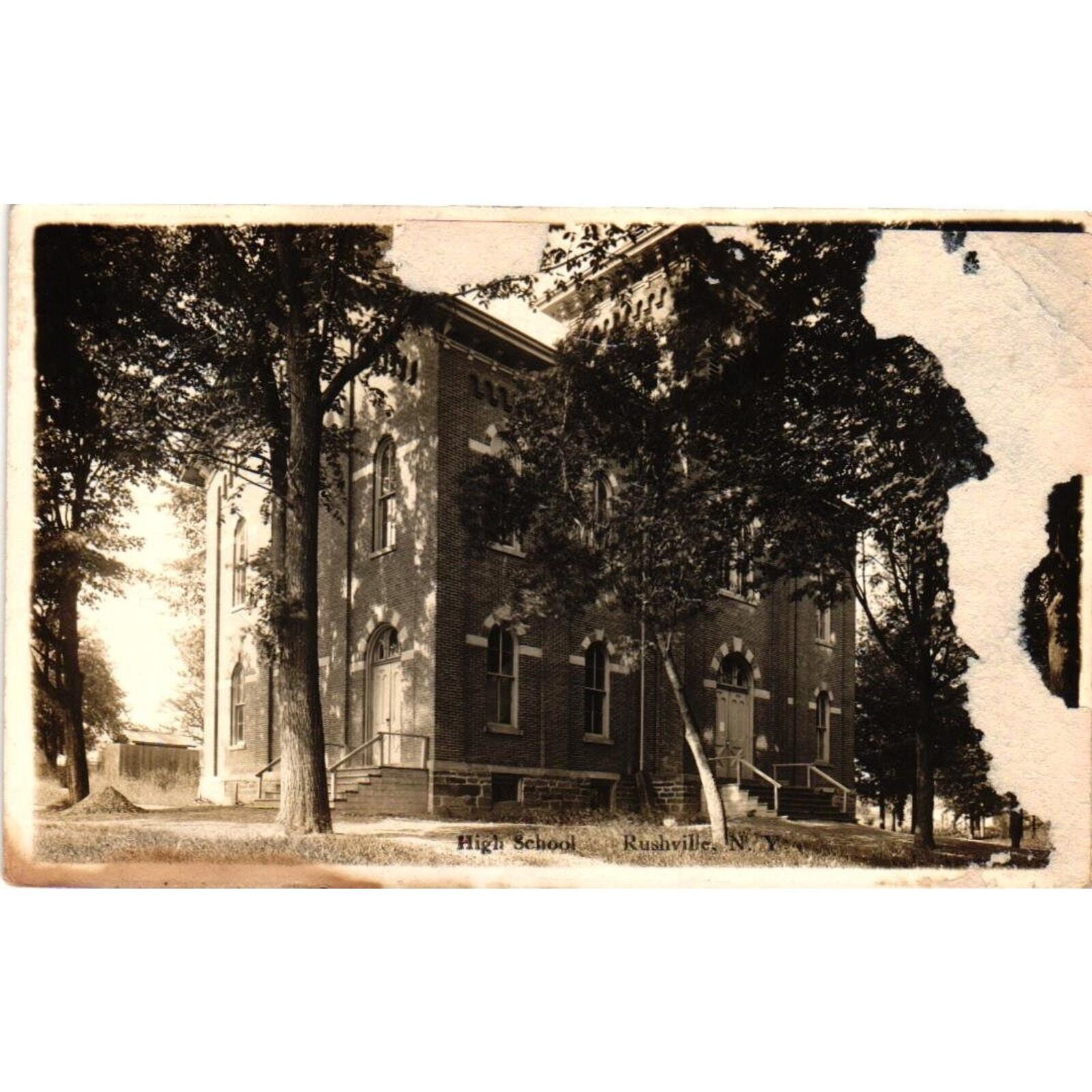 RPPC Rushville, New York High School Real Picture Postcard (2@1)