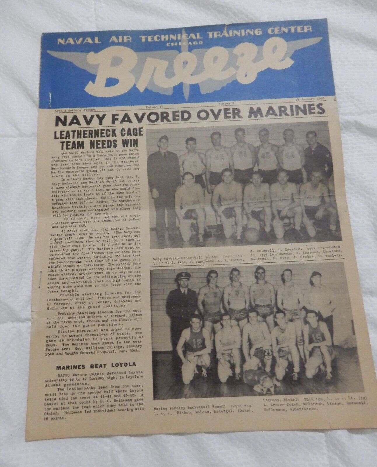 WWII Era Breeze Naval Air Technical Training Center Chicago Newsletter 1-18-45 