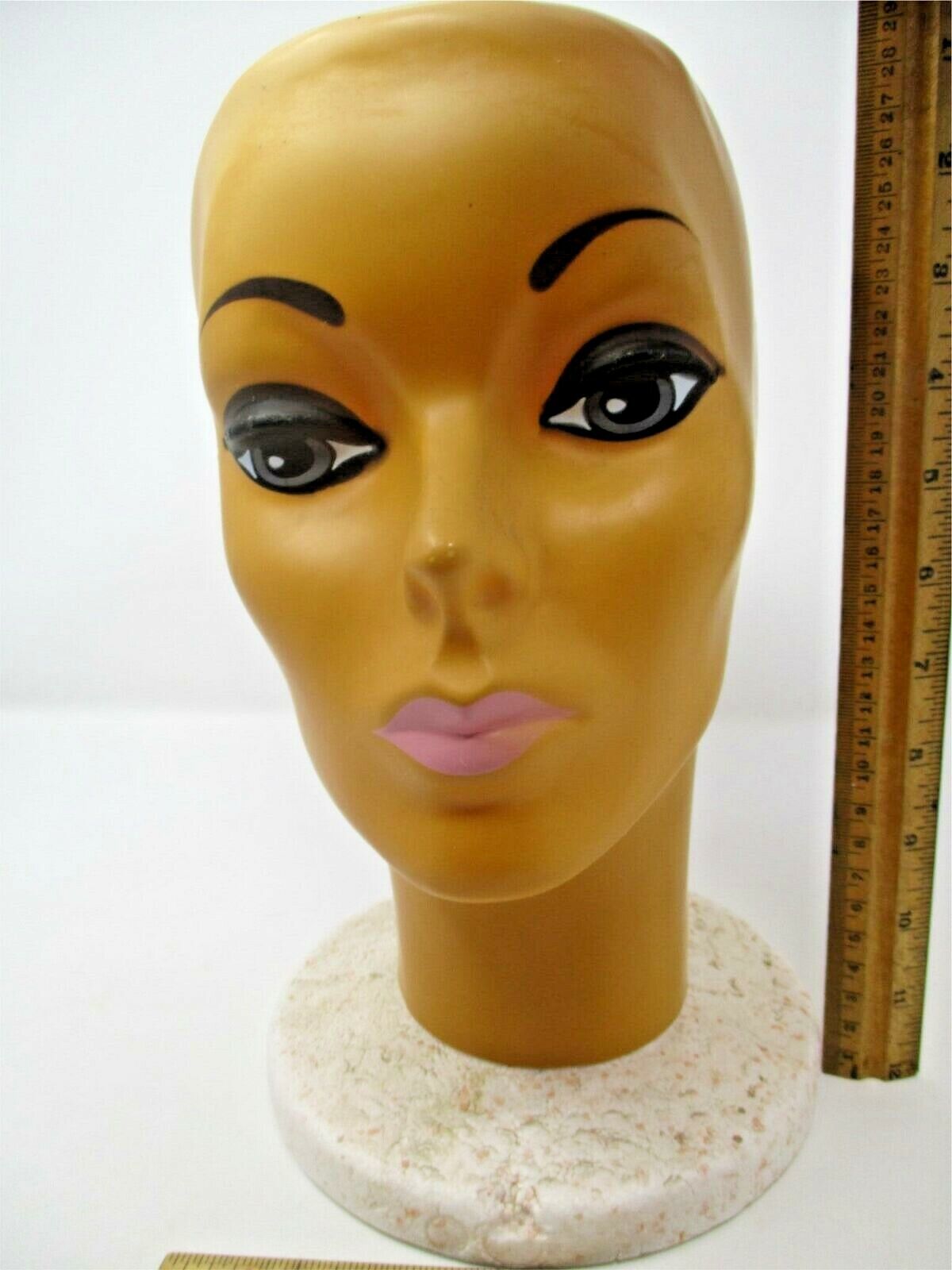 Vintage Plasti Personalities Female Mannequin Head Wig Stand Pink Lips Blue Eyes