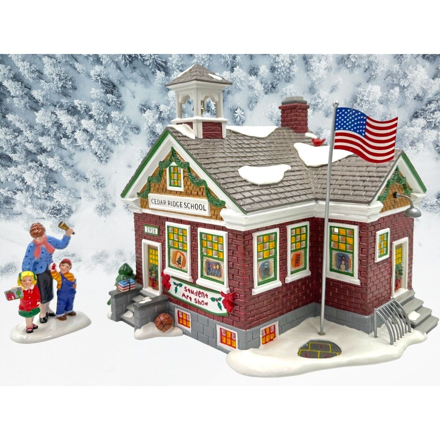 Department 56 Snow Village Cedar Ridge School + School's Out Accessory Christmas