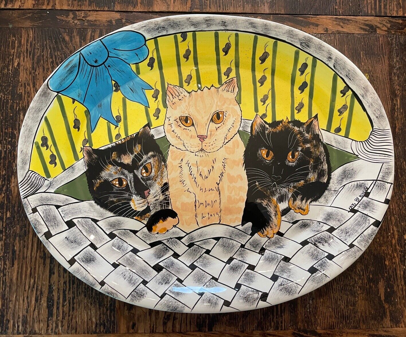 Cats By Nina Lyman Large 18.25 X 14.5” Platter Serving Plate 3 CATS Original Tag