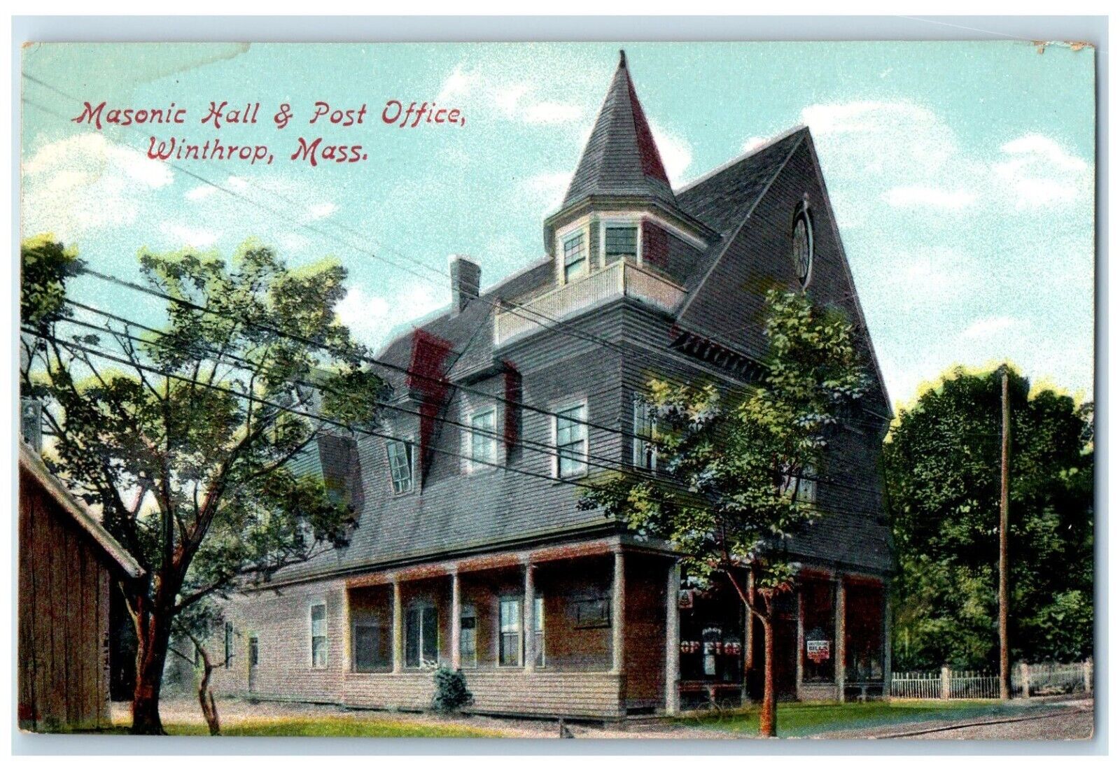 c1910's Masonic Hall & Post Office Winthrop Massachusetts MA Antique Postcard