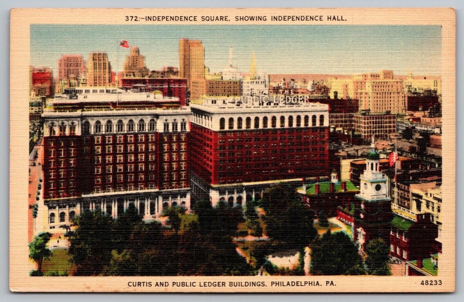Independence Square Hall Curtis Public Ledger Building Philadelphia PA Postcard