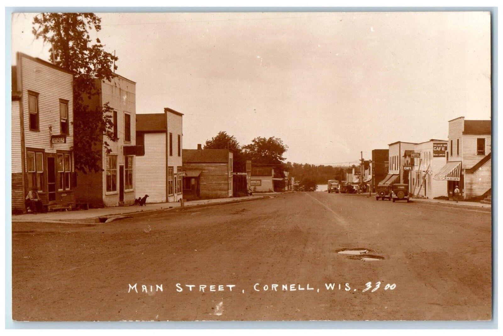 c1950\'s Main Street Hotel Cafe Cars Cornell Wisconsin WI RPPC Photo Postcard