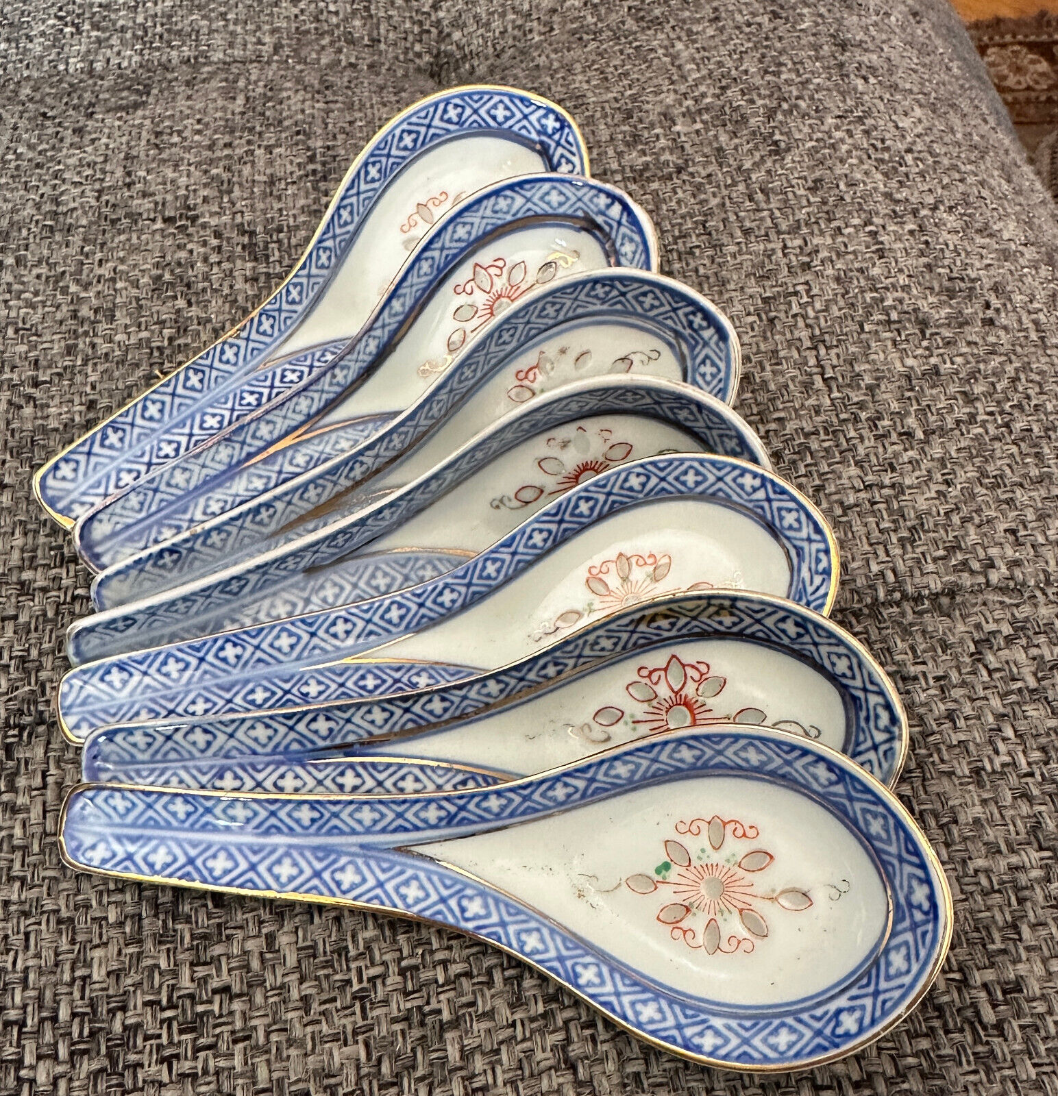 Vintage China Rice Pattern Rice Spoons Blue/White (7) item #23025