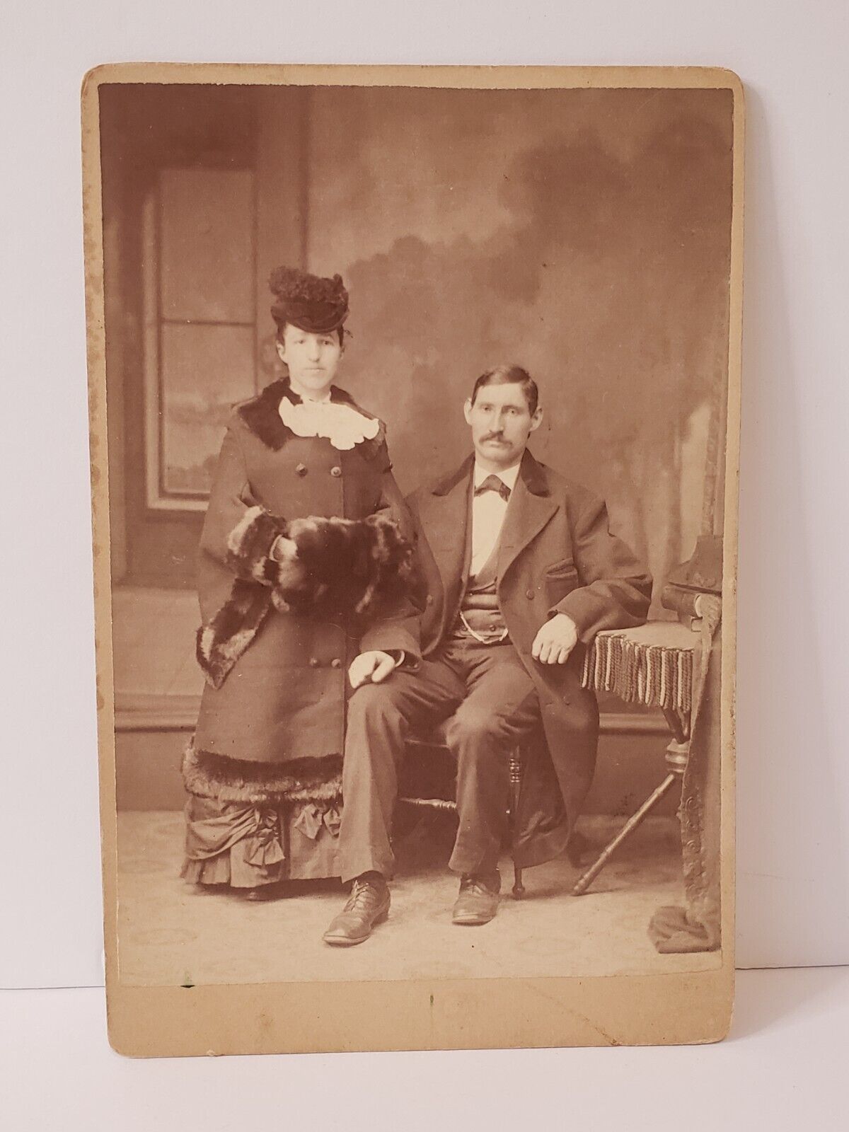 Antique Cabinet Card Photo of Handsome Couple | Great Period Dress | New York
