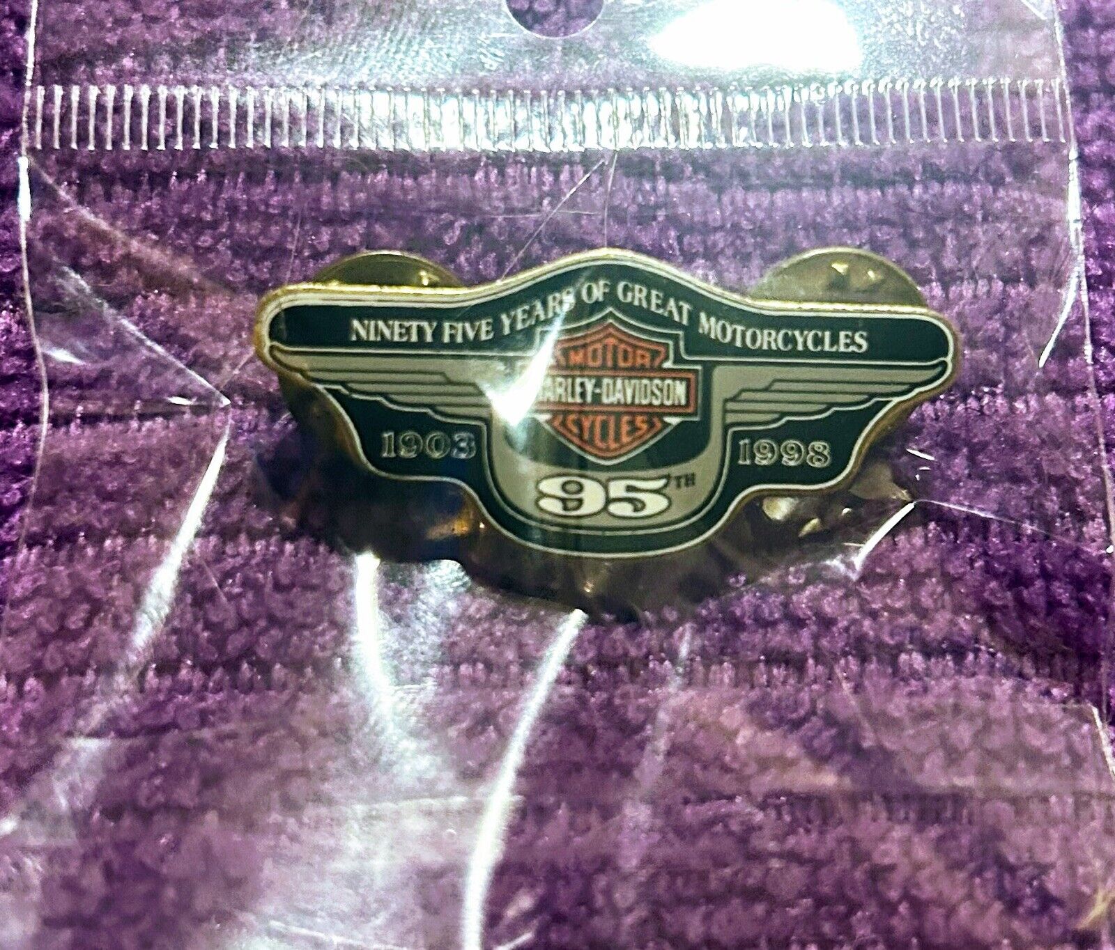 Authentic 1998 95th Anniversary Of Harley Davidson Vest Pin New Vintage Rare