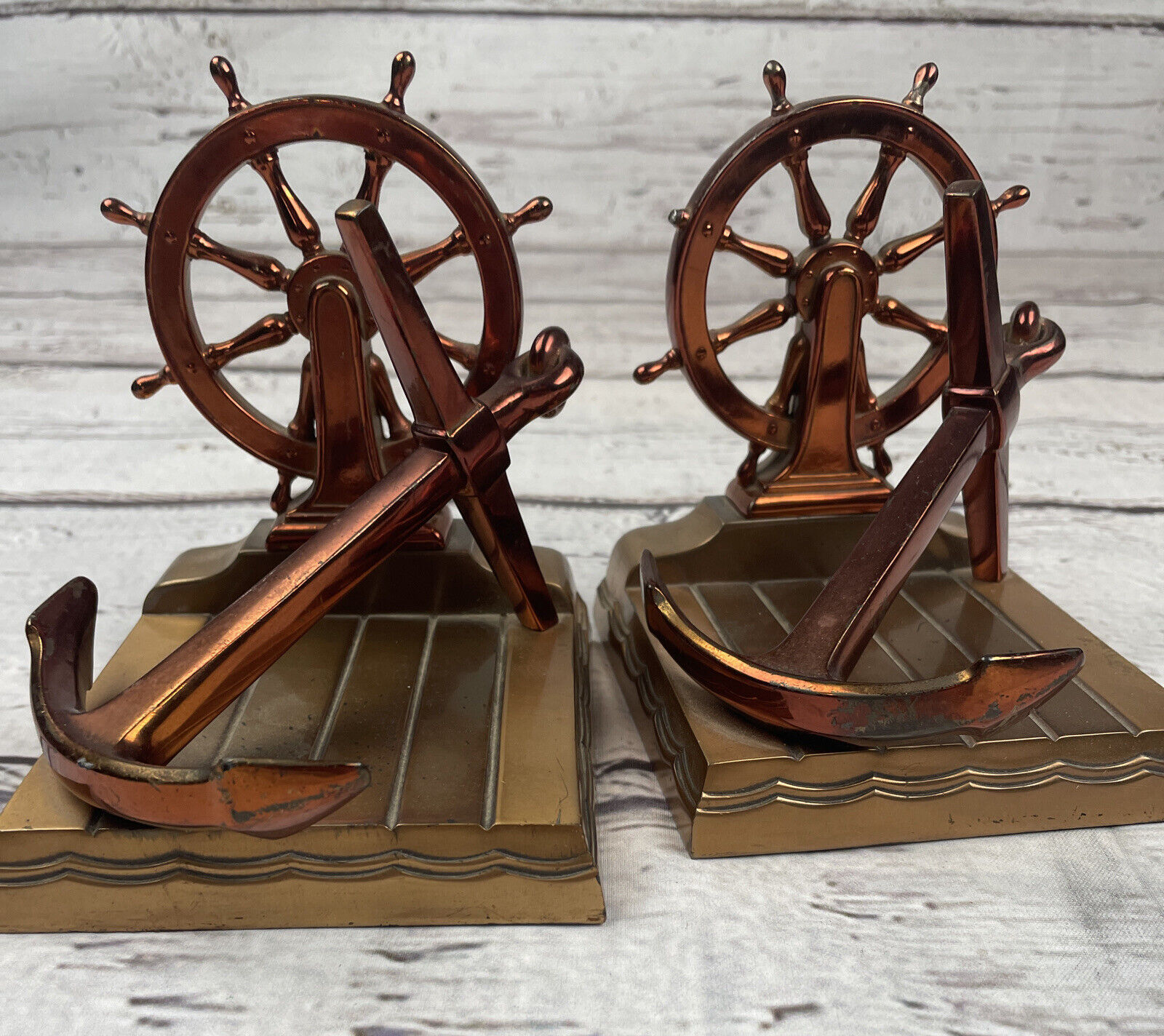 Antique Ronson Anchor Nautical Ship Sailing Sea Wheel Maritime Bookend Flaw