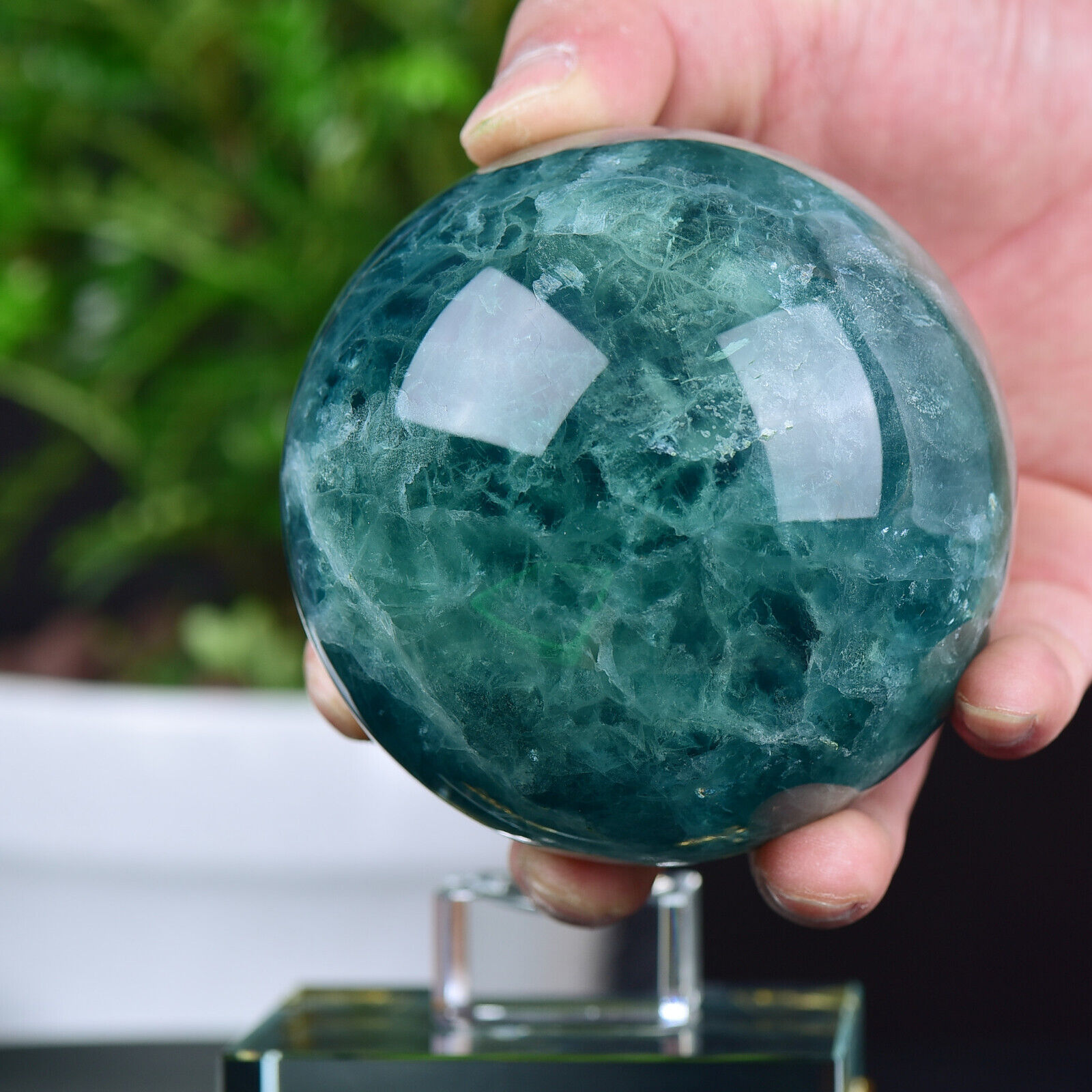 2.84LB Natural Fluorite Quartz Sphere Crystal Energy Ball Reiki Healing Gem