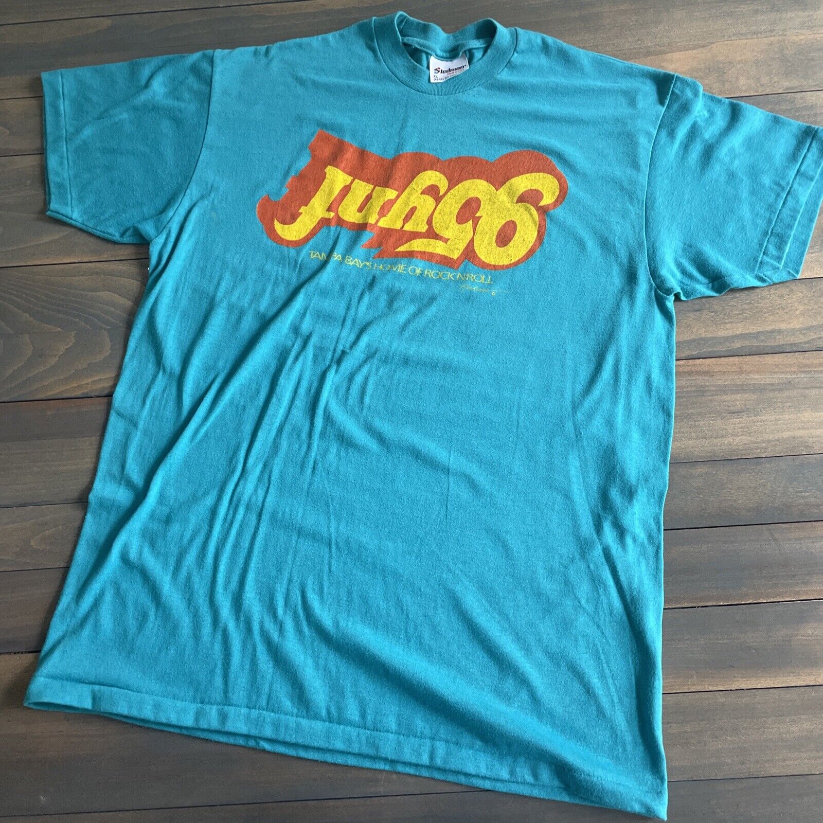 Vintage Blue 95ynf Tampa Bay Rock Radio Promo Upside Down Logo - T-Shirt - Large