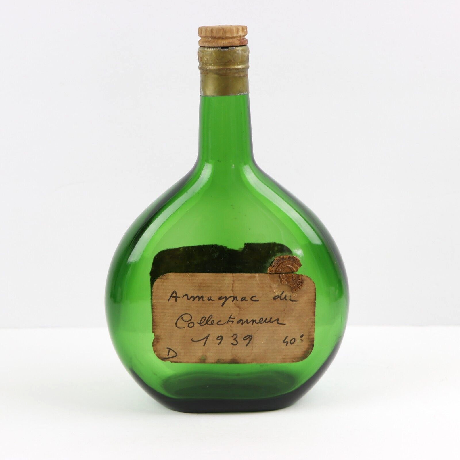 Armagnac du Collectionneur RARE Vintage 1939 French Green Liquor EMPTY Bottle