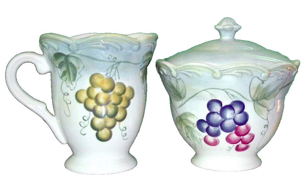 Lenox Tuscan Vine Blanc/Rose Sugar Bowl & Creamer Handpaint Scalloped New Boxed
